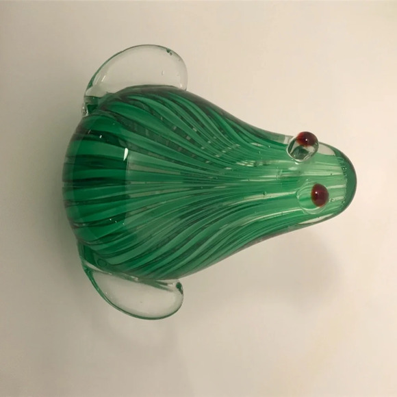 ART GLASS Green Frog with  Red Eyes Vintage - Picture 3 of 3